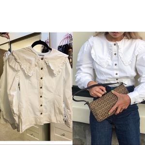 Like New G@nni Ruffled Collar Cotton Poplin Shirt Blouse Size-36